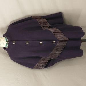 Vintage Purple Wool Coat Leather Fringe Capelet Southwestern Boho Fun & Unusual